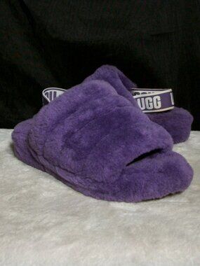 UGG FLUFF YEAH SLIDE PURPLE SHEEPSKIN SHEARLING FUR SLIPPER 7M 1095119 FREE SHIP